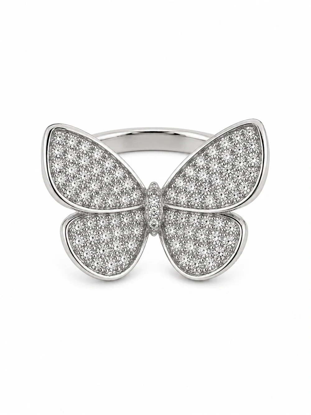 Silver Tone Butterfly Pave Ring